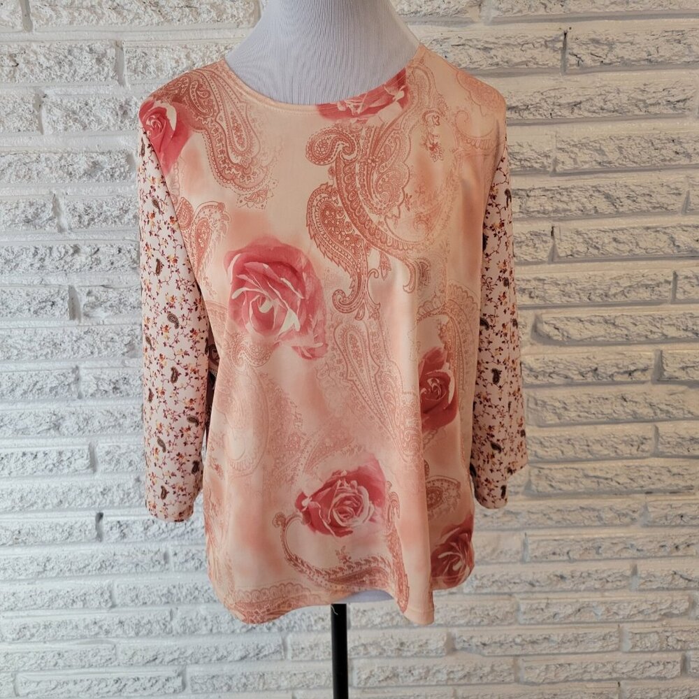 Judith Hart Womens Top Extra Large 3/4 Sleeve Orange Paisley PAI4E